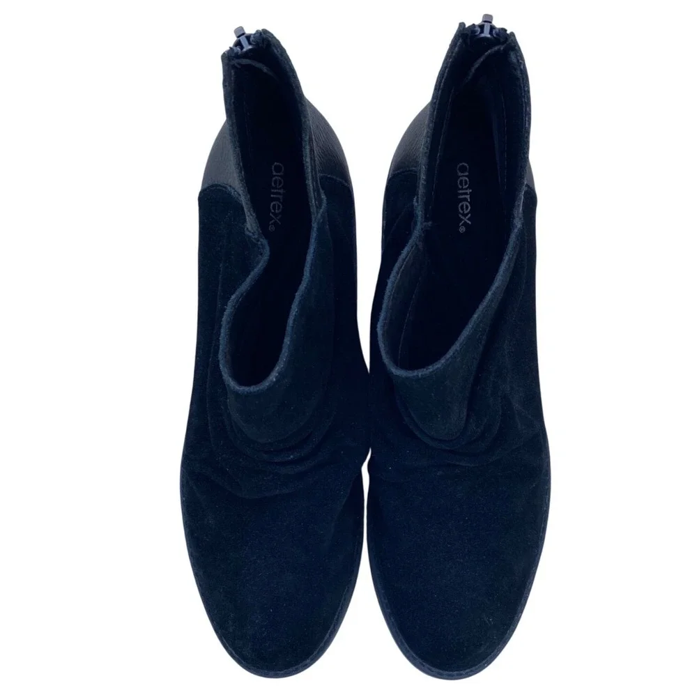 Aetrex Kara Black Suede Leather Wedge Ankle Boots WB100‎ Womens 9.5 EU 40
